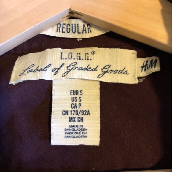 H&M LOGG Button Down Shirt Maroon Long Sleeve - Picture 4 of 6